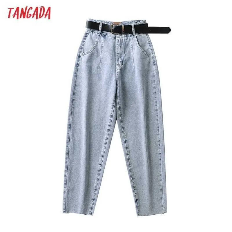 Tangada Moda Donna Jeans larghi mamma Pantaloni con cintura Pantaloni Tasche a vita alta Bottoni Pantaloni denim 2A06 210609