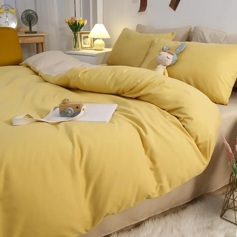 Set di biancheria da letto in cotone lavato in puro colore quattro pezzi nudo che dorme lenzuolo ricamato copripiumino federa kit dormitorio per studenti