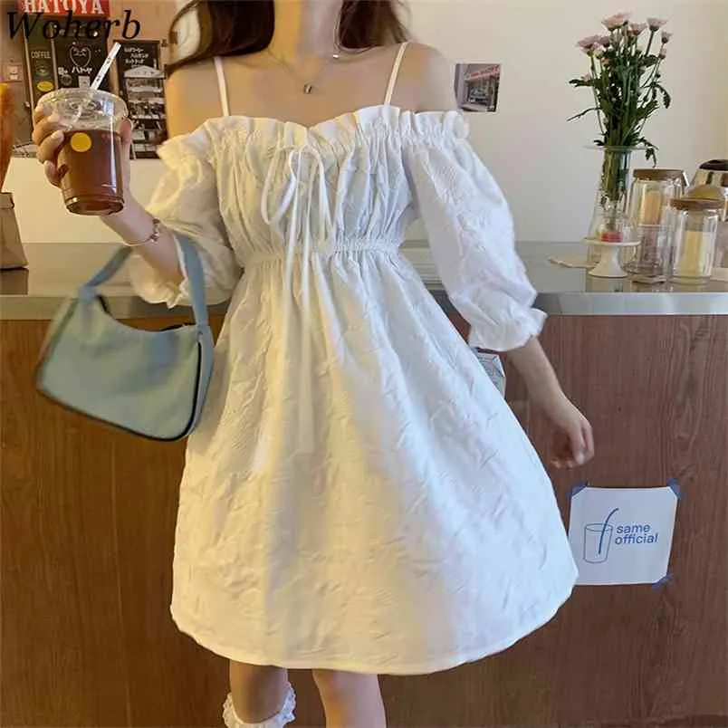 ruffles slash neck women dress summer off shoulder Women Off-shoulder Chiffon Dress Midi Ruffle Folding Short Sleeve Summer Sweet