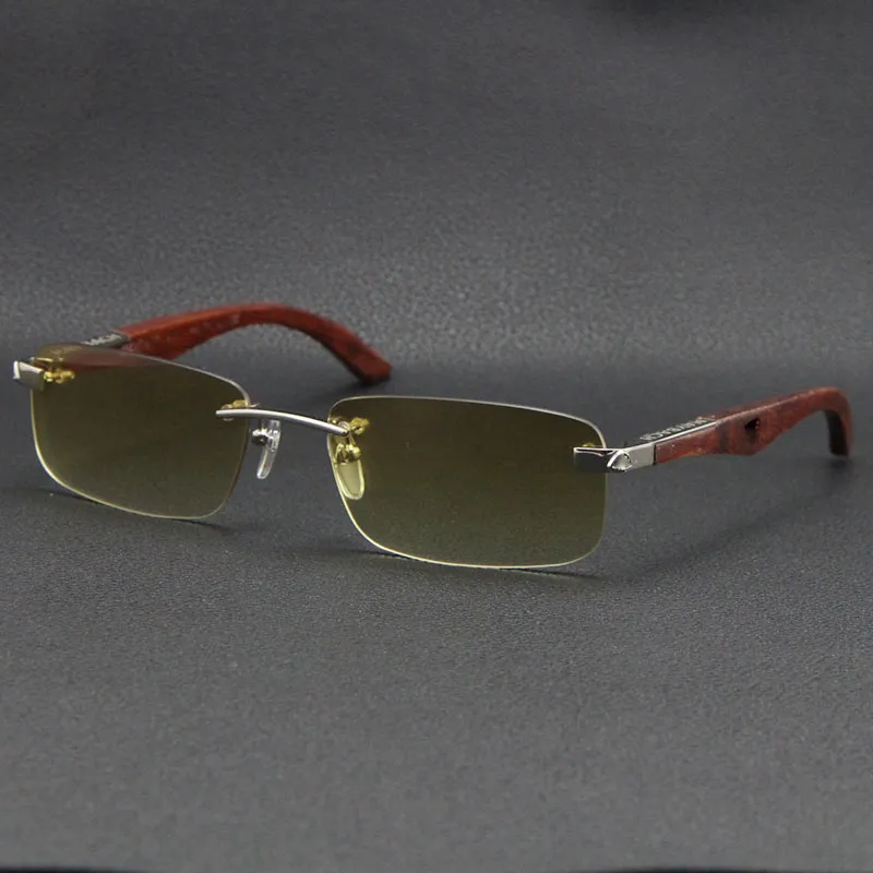 Wholesale Selling Eyewear & Accessories THE ARTIST Wood Rimless Sunglasses silver 18K gold metal gift Glasses male and female frame Size:56-18-135mm