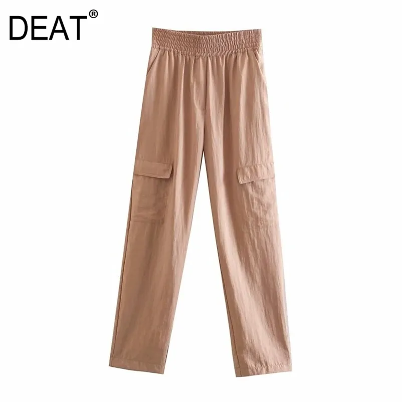 [DEAT] mode printemps automne taille haute couleur unie poches lâche décontracté all-match femmes Cargo pantalon 13C299 210527