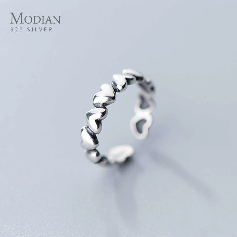 Mode taille libre bague pour femmes cadeau véritable 925 en argent Sterling romantique empilable coeurs Fine Bijoux Bijoux 210707