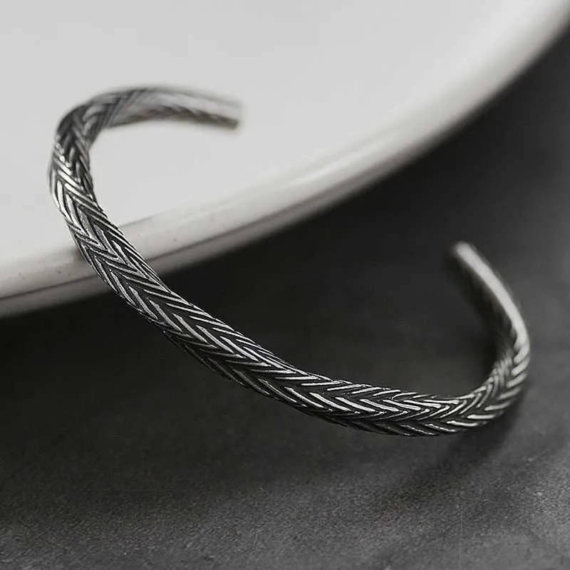 Nordic Viking Pattern Bangle Bracelets Bangles for Men Pulseras Hombre Titanium Steel Open Bracelet Jewelry Q0719