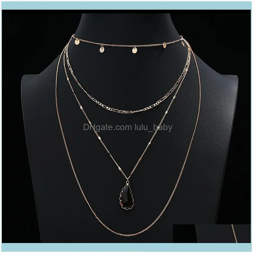 Chains 4 Layers Teardrop Crystal Stone Pendant Chain Necklace Multi-layer Charm Collar Choker For Women Jewelry Gift1