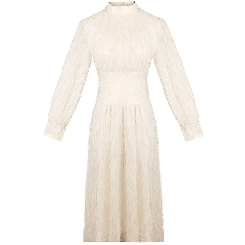 PERHAPS Beige Tassel Empire A-line georgette dress with Long Sleeves and Stand Collar - Slim Fit Midi georgette dress for Autumn (D0889 210529) PERHAPS Beige Tassel Empire A-line georgette dress with Long Sleeves and Stand Collar - Slim Fit Midi georgette dress for Autumn (D0889 210529)
