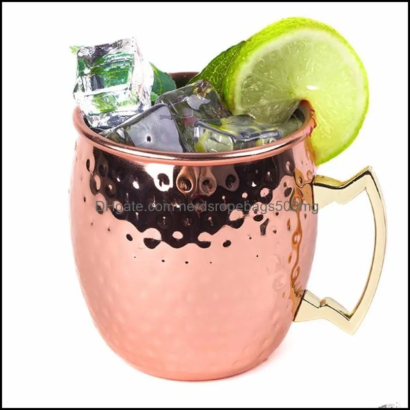 Moscow Mule Mug Hammered Copper plated Stainless Steel Copper Sets Drum-Type Beer Cup Water Glass Drinkware