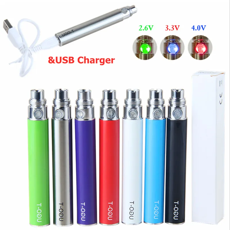 Ön ısıtma Piller EGO USB Geçişli ince 510 iplik Değişken Voltajlı pil + USB şarj cihazı UGO-T UGO T e sigara 650 900 1100 mAh vape kalem e-sigaralar