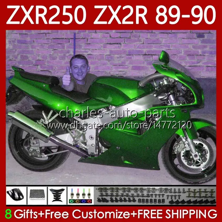 Kit de carroçaria completa para Kawasaki Ninja ZX 2R 2 R R250 ZXR 250 ZX2R ZXR250 1989 1990 Metálico Corpo Verde 84No.87 ZX-2R ZXR-250 89-98 ZX-R250 ZX2 R 89 90 Fairing de motocicleta