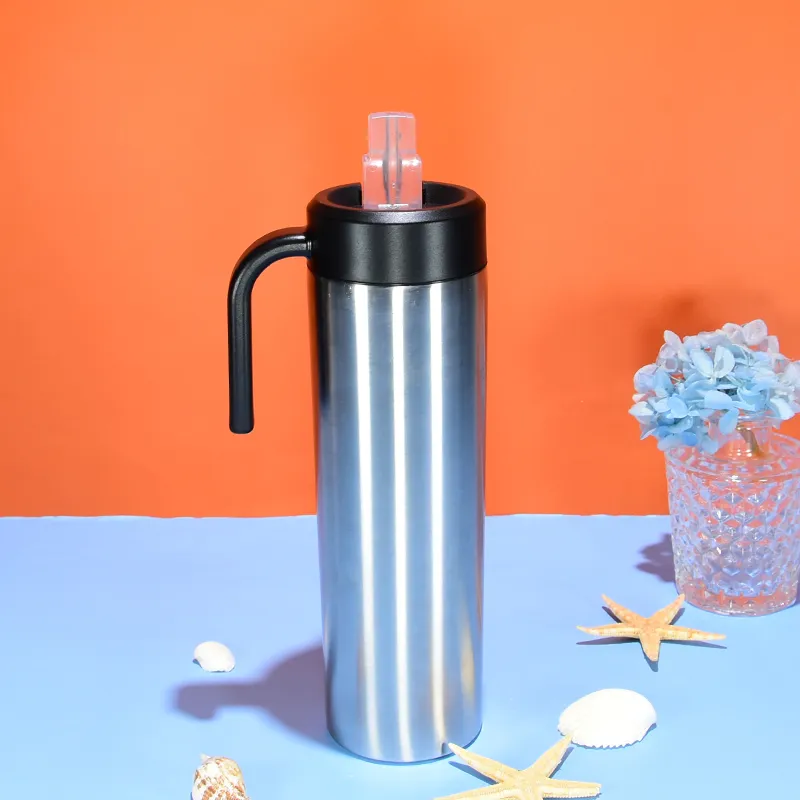 Gobelets à sublimation de 20 oz Gobelet droit argenté brillant avec couvercle à nouvelle poignée Boîte blanche en paille transparente Bouteilles d'eau en acier inoxydable Tasse isolée sous vide à double paroi