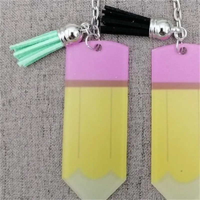 Kreativa lärare Day Keychain Fashion Acrylic Pencil Dangle Charms Key Ring Anpassa Små Tassel Keying Festival Party Gift 378 K2