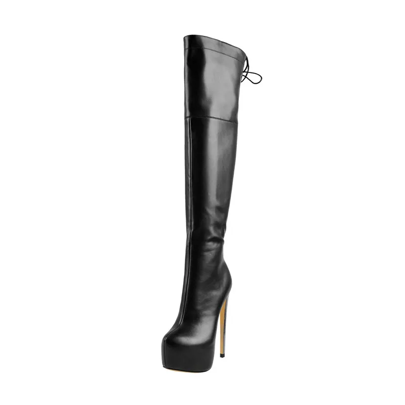 Femmes Sexy plate-forme Zip 16 cm talon aiguille extensible sur le genou botte haute grande taille US5US15 femmes bottes