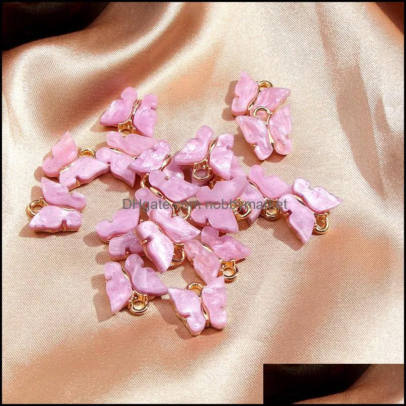 Flatfoosie 50Pcs/set Fashion Acrylic Butterfly Jewelry Accessories Gold Color Charm Jewelry for Making DIY Earrings Necklaces T200808