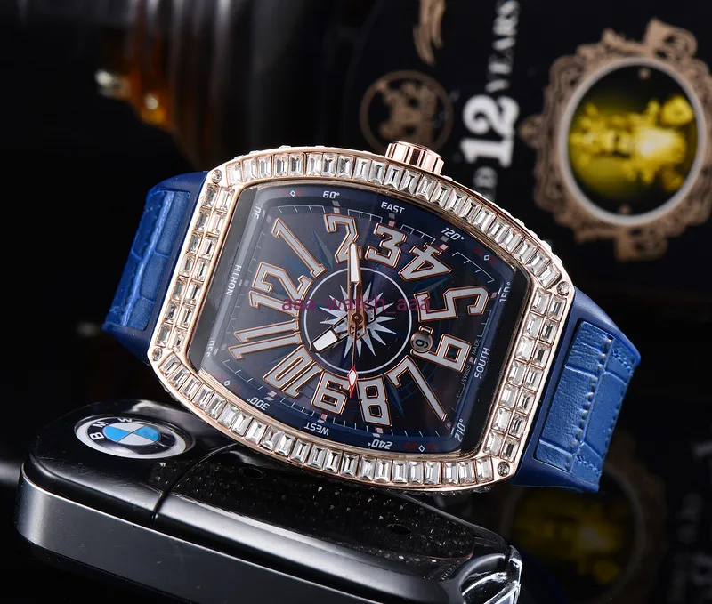 الساعات للرجال الموضة الفاخرة Quartz Wristwatches الأزرق ليلتير سلسلة دلو الفولاذ المقاوم للصدأ من النوع على مدار الساعة