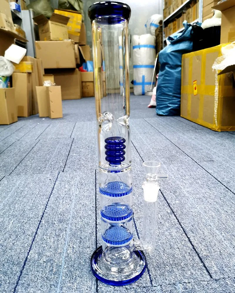 18inch Blue Glass Bong Hookahs thickness beaker bongs with 8 arm tree Perc 3layer Ash Catcher pipe 5mm Transparent water pipes accessories