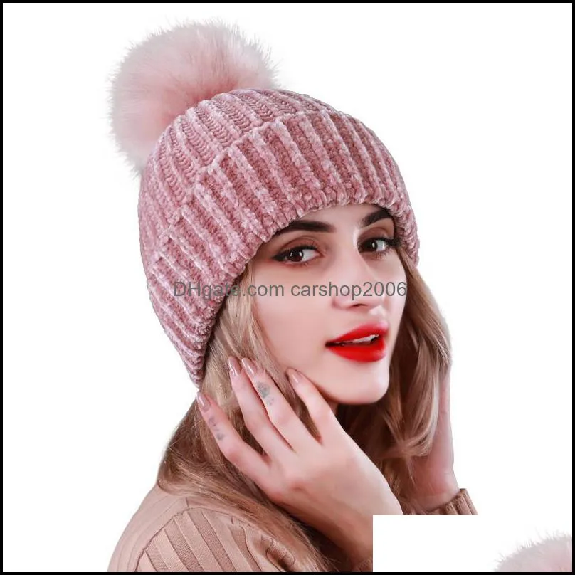 Women Fashion Winter Hat Adult Soft Stretch Cable Warm Knitted Wool Hat Outdoor Leisure Poms Beanies Hat Women`s Skull Cap DBC VT0797