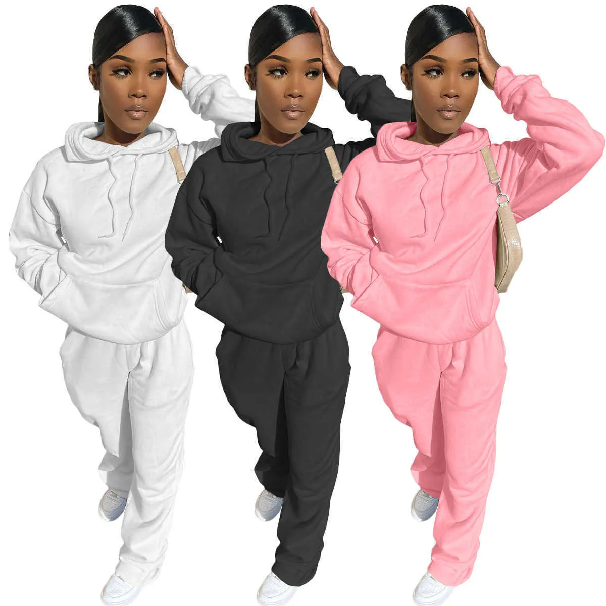 women fashion solid color leisure sports tracksuits sweater two-piece suit Girl Printed Top jogging suits