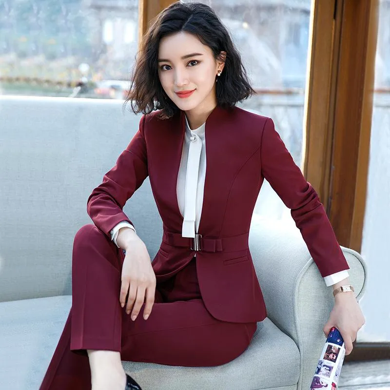 Office Lady Work Pant Suits Women Formal Business 2 Piece Blazer Pants Set Elegant Pantsuits Female Autumn Winter Plus Size 2021 Women's Two