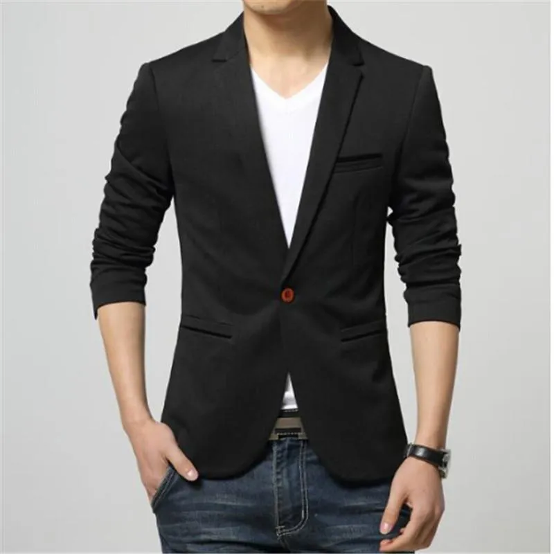 Mens Korean Slim Fit Fashion Cotton Blazer Suit Jacket Black Blue Beige Plus Size M To 6XL Male Blazers Coat Wedding Dress Men's Suits &