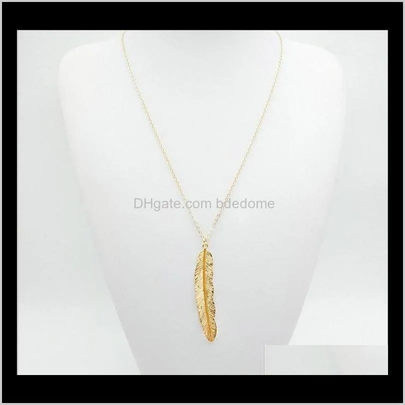 leaf feather pendant accessory silver or gold plated with metal chain for women sweater fashion necklace