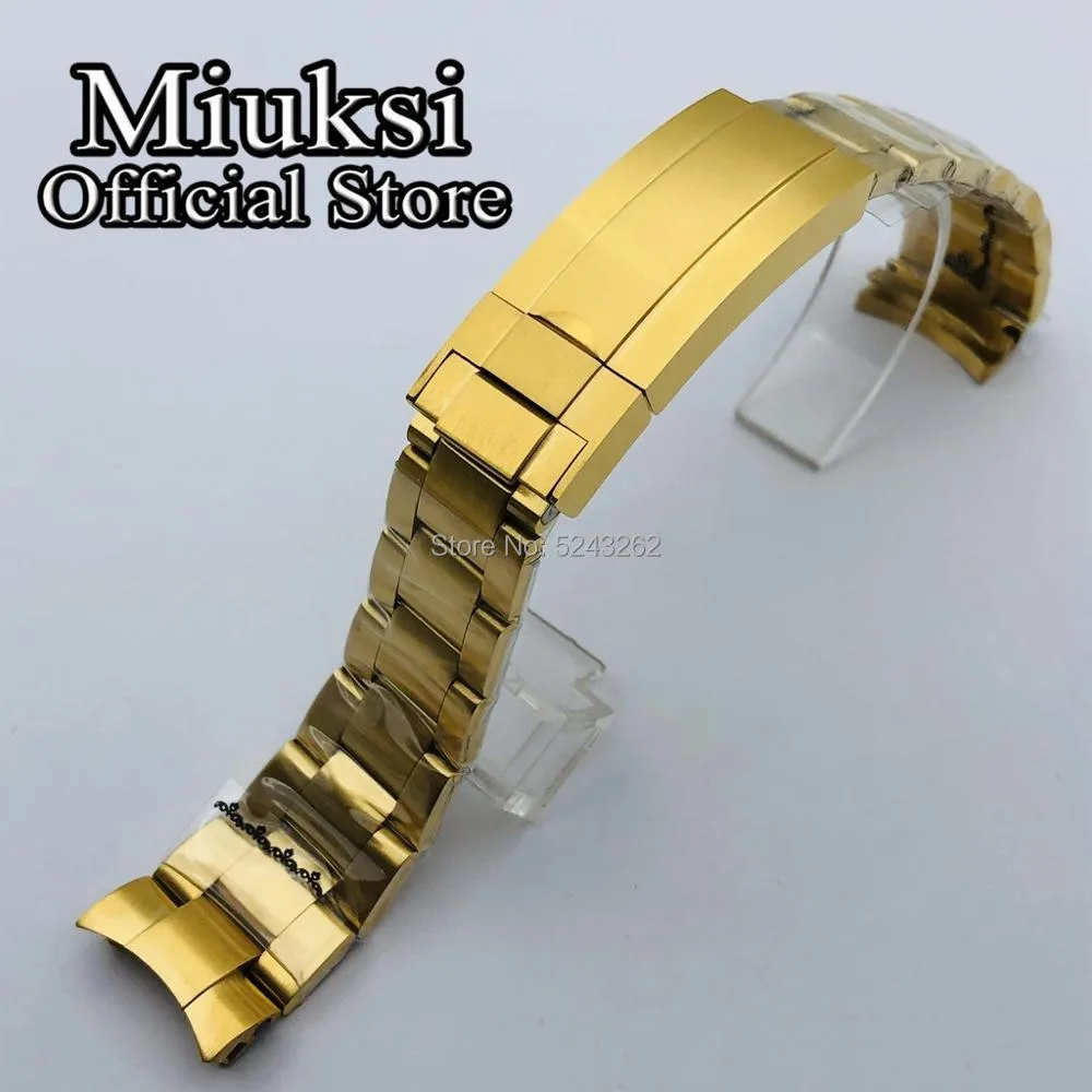 20mm GOLD 316L Solid Rostfritt Stål Klocka Band Folding Spänne Fit 40mm Sub Watch Case Mens Strap Armband