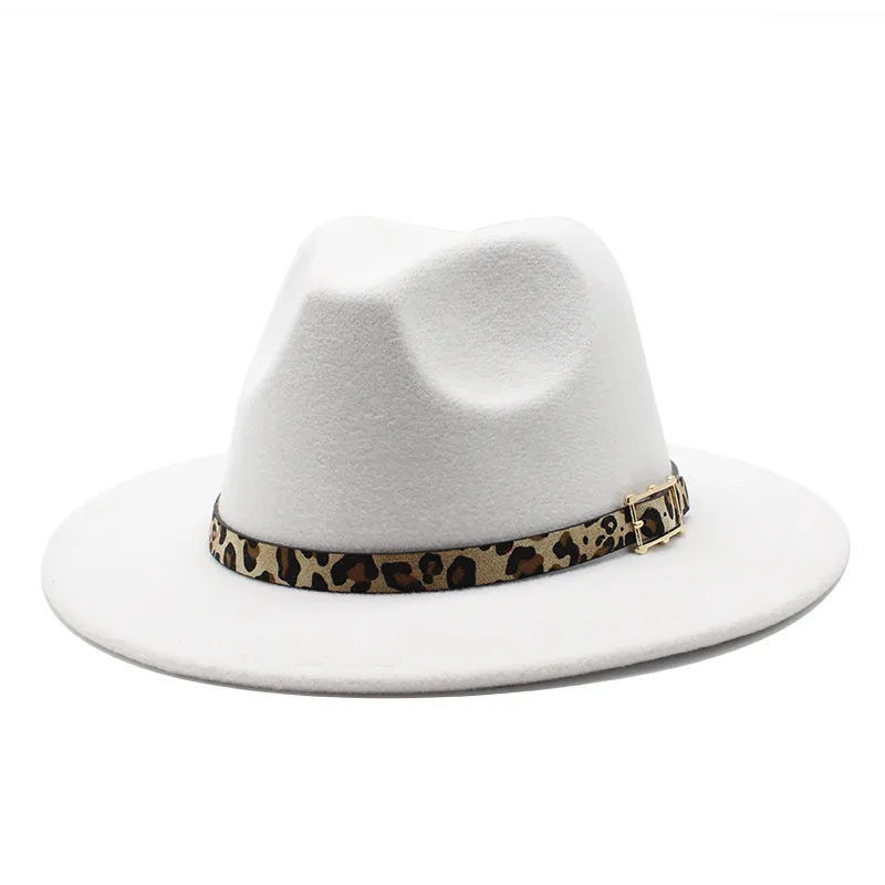 Leopardengürtel Fedora Hut Breite Krempe Kappe Männer Frauen Jazz Panama Kappen Formale Hüte Damen Frau Mädchen Mode Trilby Chapeau Frühling Herbst Winter 19 Farben