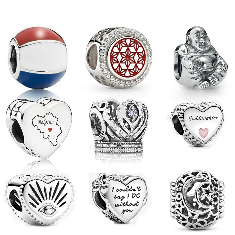 Memnon biżuteria 925 Sterling Silver All-widzieć Eye Heart Charm Beach Ball Emalle W Charms Maid of Honor Bead Sun Stars Moon Openwork Koraliki Fit Bransoletki DIY dla kobiet