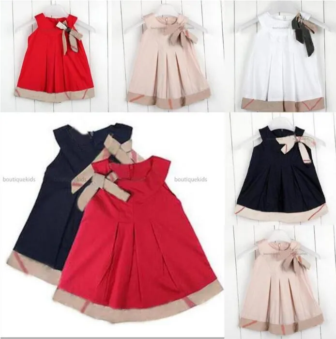 Toddler Infant Girls Plaid Robes Summer Enfants Bow Vest Princess Preppy Style Designer Kids Lattice Robe bébé fille