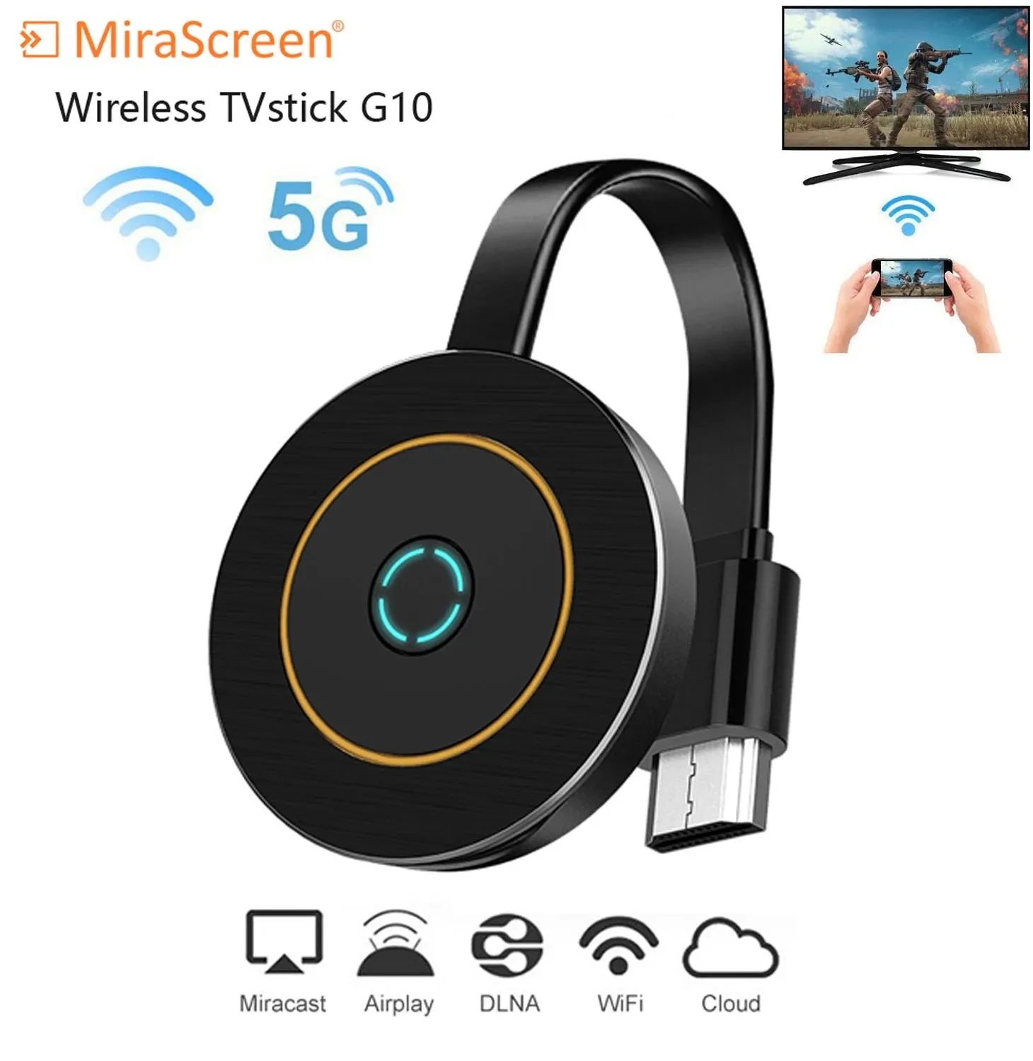 Draadloze HDMI-dongle-adapter 1080p voor tv, dongle, wifi-display, compatibel met Miracast, Airplay, DLNA, streaming iOS, Android, Windows Mac, 2,4 GHz draagbaar