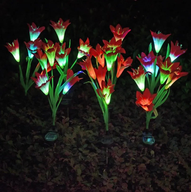 Luz lírio flores luzes 4 flor lírios jardim decorações multi-cor mudando paisagem decorativa lâmpada de lâmpada de lâmpada de lâmpada de lâmpadas de jardins casa wmq809