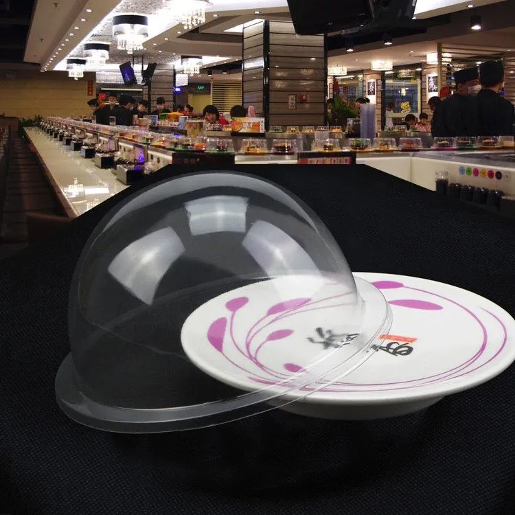 Plastic Lid For Sushi Dish Buffet Conveyor Belt Sushi Reusable Transparent Cake Dish Cover Restaurant Accessories DH8580