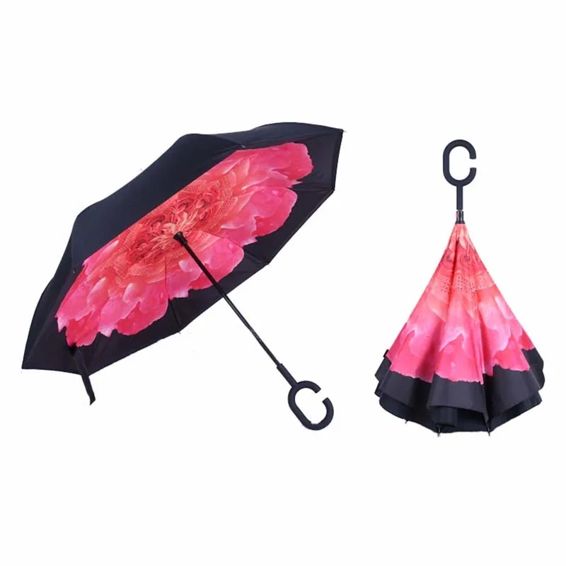 Reverse Folding UV Protection Umbrella Kid Adult Double Layer Inverted Flower Parasol Windproof Rain Car Umbrellas For Women Men7