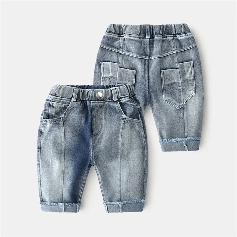 赤ちゃんのショートパンツ夏の子供ジーンズ弾性の簡単な因果模様の子供たち服の膝の長さのデミのズボン3-12年210701