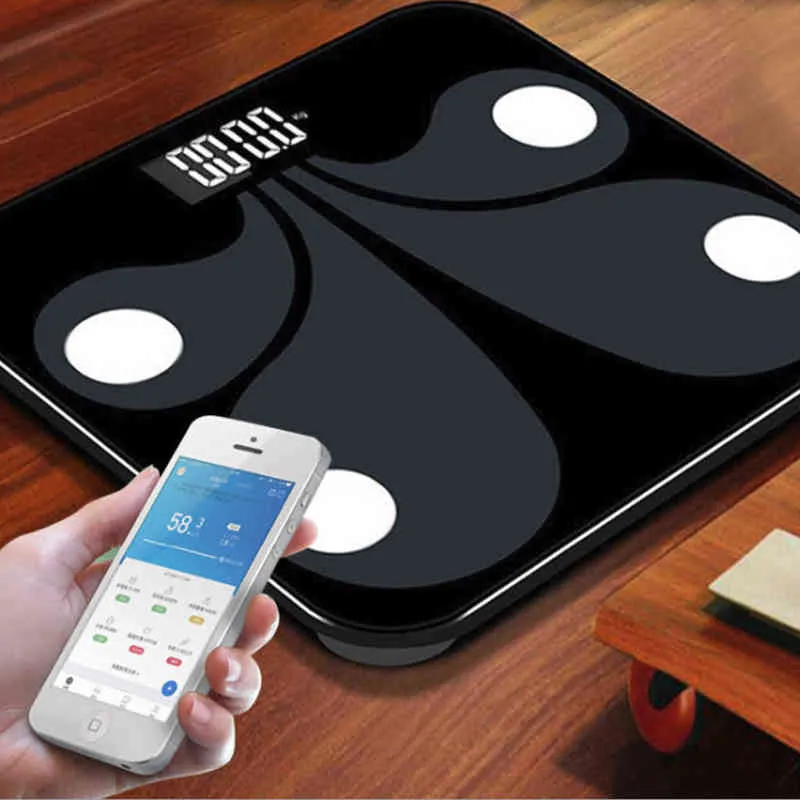 Escala de gordura corporal Bluetooth Smart Digital Bathroom Scale com Smartphone App Wireless BMI Scale H1229
