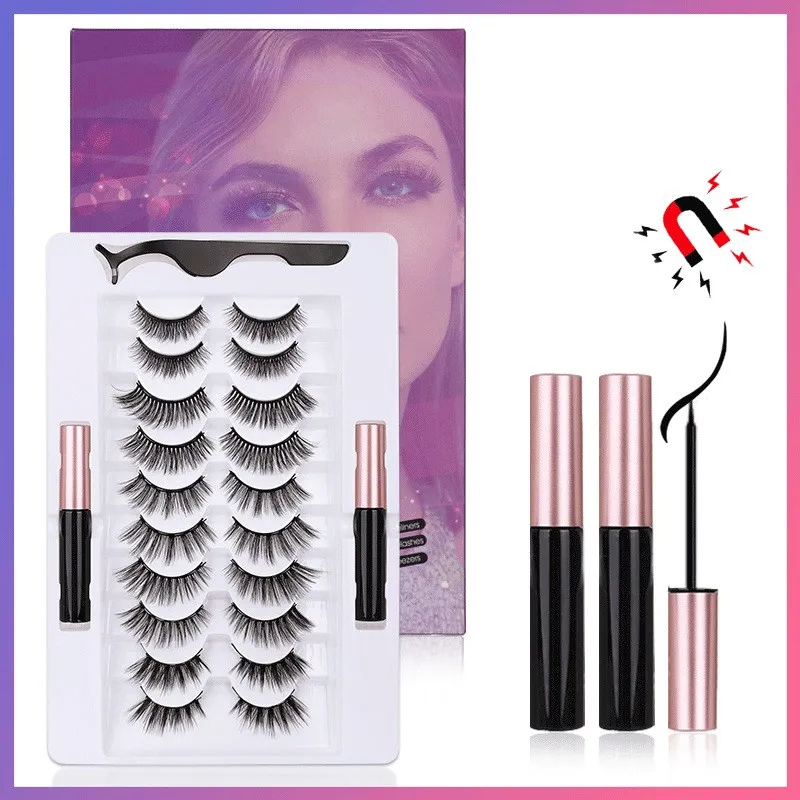 Magnetische Wimpern Magnetic Flüssig Eyeliner -Kit mit Pinzetten 10 Paare verbessert 5d falsche Wimpern Natürlicher Wiederverwendbar ohne Kleber benötigt