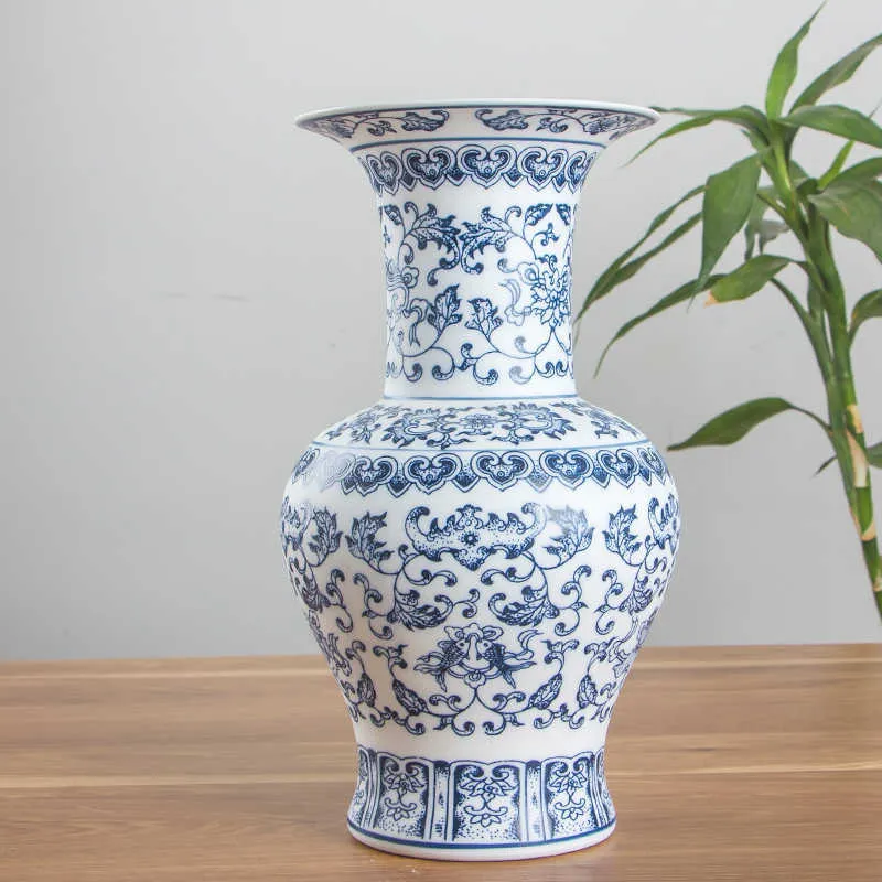 Brak szklarzonego niebiesko -białego porcelanowego Porceling Lotus Design Ceramiczne Wazon Dekoracja domu Jingdezhen Flower Vases216e