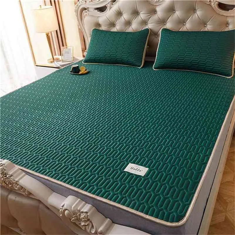 Sommer Kühlung Bett Matte Kühle Faser Schlaf Matte Faltbare Weiche Bettwäsche Sets Kühlen Schlaf Kissenbezüge Volle Größe Bett Protector 210706