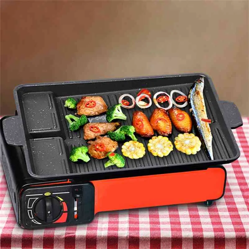 32 X 26cm Stone Barbecue Frying Grill Pan Rectangle Non-Stick Grill Cookware Korean BBQ Tray Barbecue Plate - Black 210724
