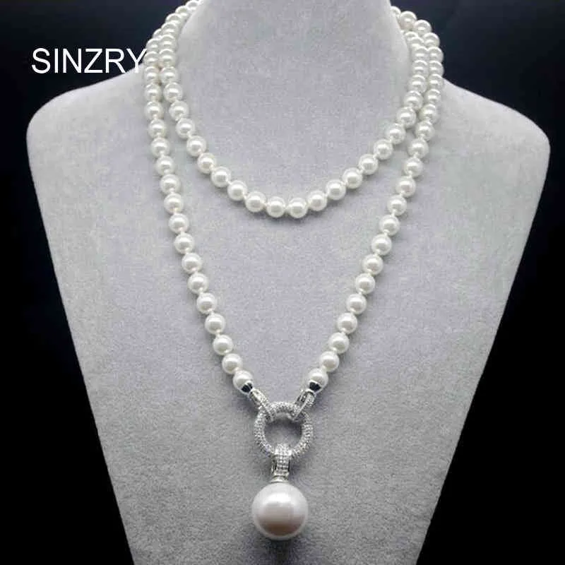 Sinzry Exquisite AAA Kubikzircon Simulierte Perle Anhänger Lange Pullover Halsketten Koreanische Partei Schmuck Zubehör