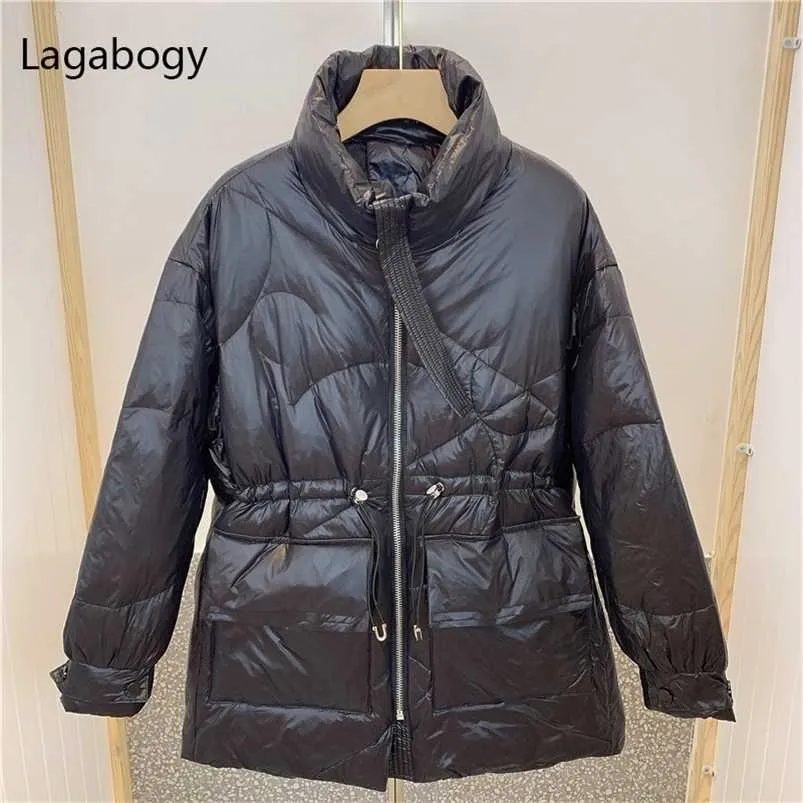 Lagabogia Casaco de Inverno Mulheres 90% Pato Branco Down Parka Feminino Leve Batwing Longo Manga Soprador Jaqueta Solto Quente Outwear 211028