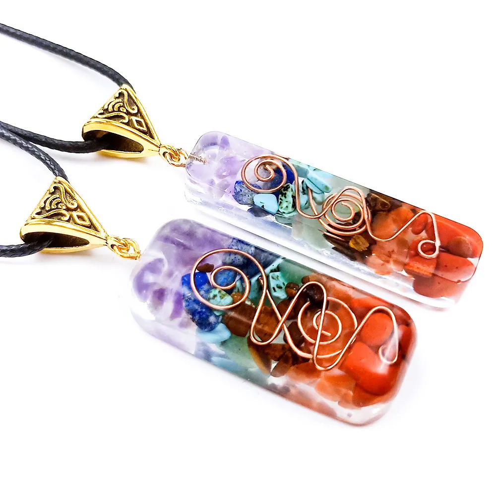 7 Chakra Gemstones Hanging Ornement Chakra Orgonite Pendentif Collier pour Reiki Healing Yoga Meditation