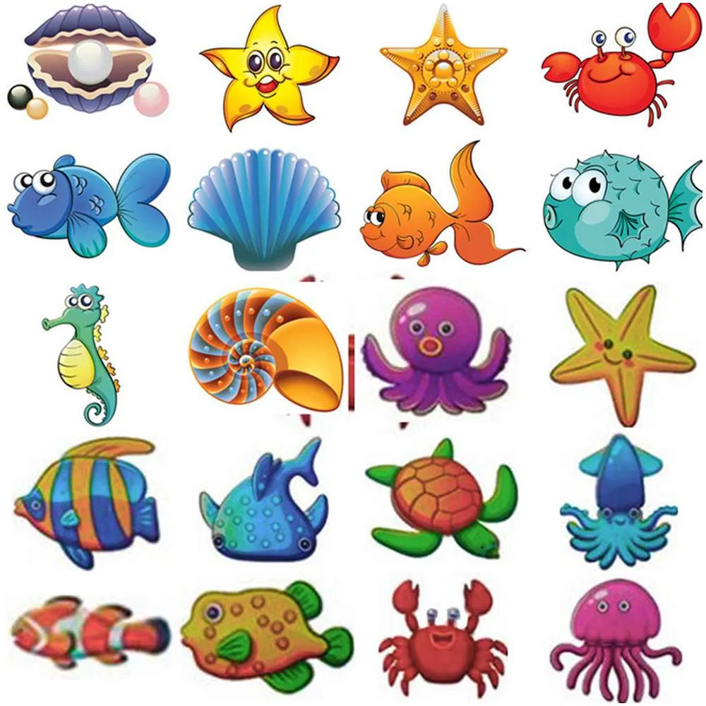 10Pcs Bath Sticker Fish Sea Cartoon Wall Decor For Shower Children Kids Baby Bathtub Tile Bathroom Stickers