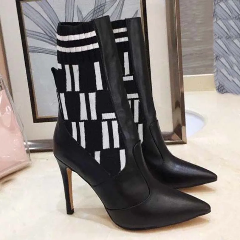Women Designer Boots Silhouette Ankle Boot Black martin booties Stretch High Heel Sock Boots and Flat Sock Sneaker Winter Women Shoes shoe008 1-1