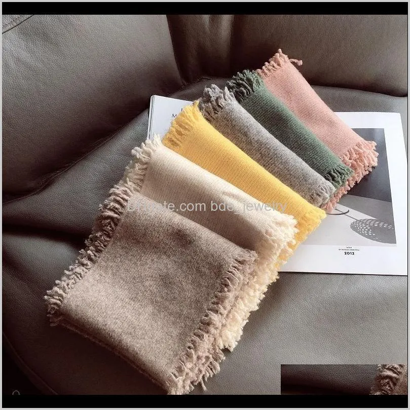 solid-color literary tassel autumn winter knitted warm scarf women`s long wool scarves