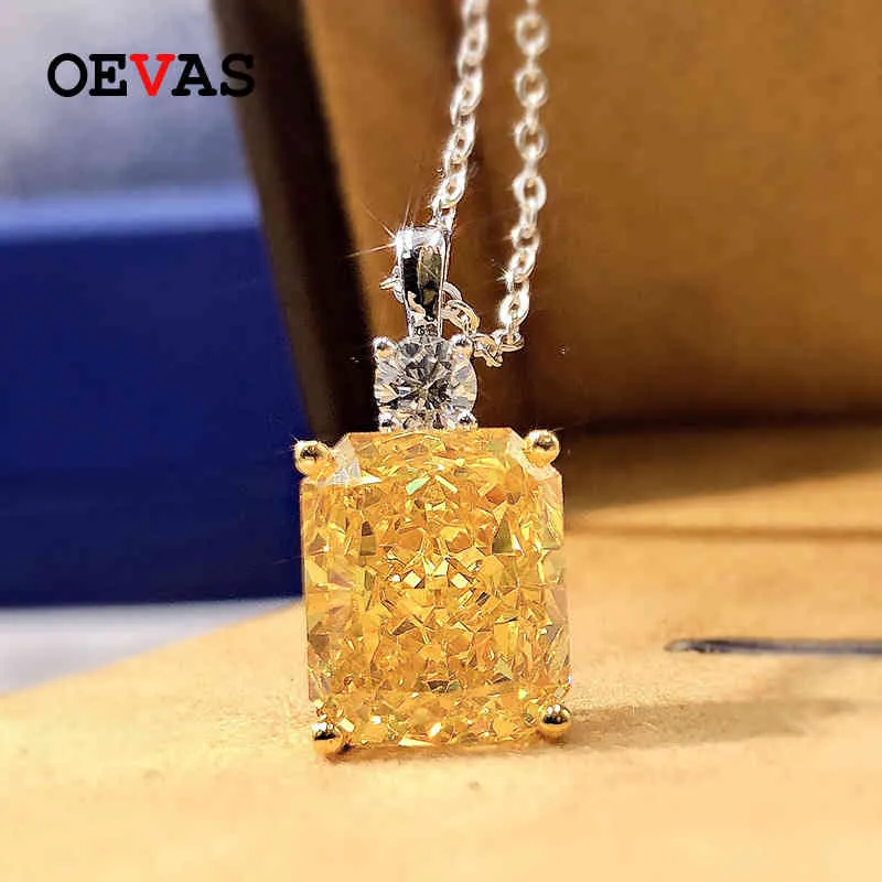 OEVAS 100% 925 Sterling Silver Spilling 10 * 12mm Ice Cut Giallo Alto Carbon Diamoind Neckalce per le donne Party Fine Gioielli