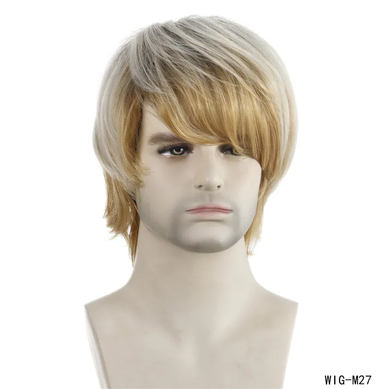 11 inches Men's Synthetic Wig Light Blonde Perruques de cheveux humains Simulation Human Hair Wigs WIG-M27