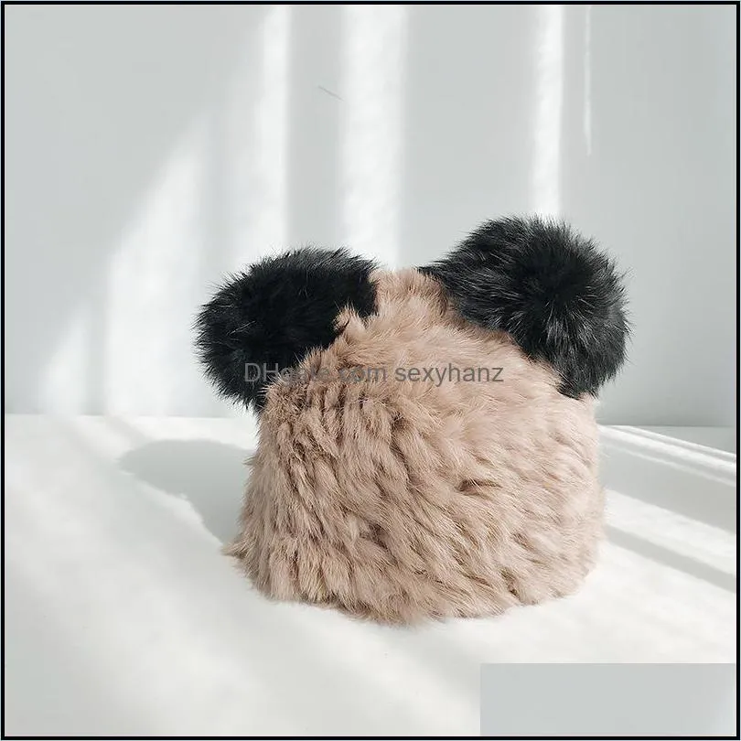 New Winter Women`s Rabbit Fur Hat Beanies Cap Lady Knitted Fur Hat Caps Cute Warm Casual Hats M210