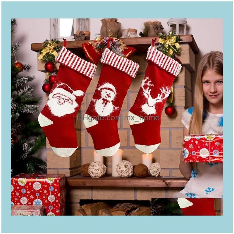 Christmas Stocking Knitted Jacquard Stockings Christmas Decoration Socks Xmas Tree Santa Hanging Gift Socks Christmas Decorations