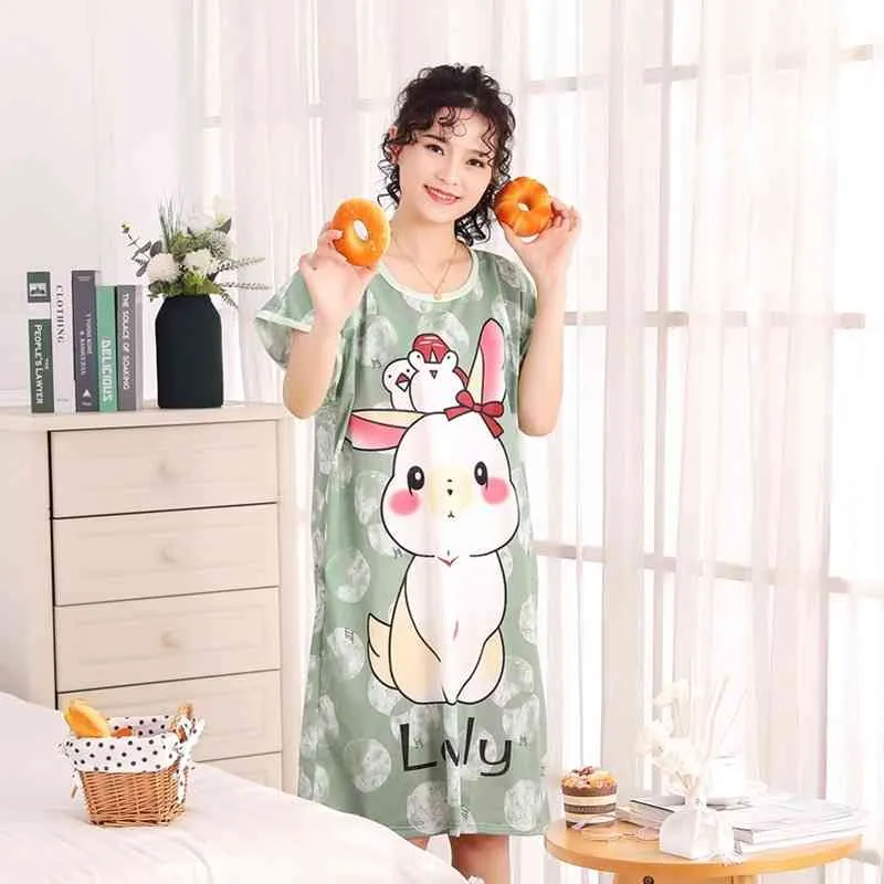 Summer Night Loose Thin Youth Nightdress Cartoon Printed Sleep Wear Short Sleeve Casual Girls Students Sleepwear Loungewear