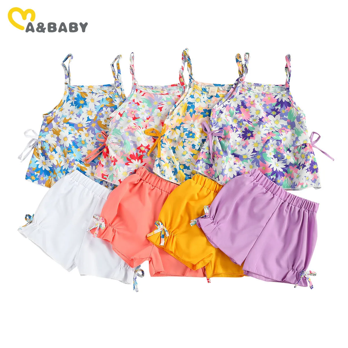 1-5Y Summer Flower Toddler Kid Child Girls Clothes Set Beach Holiday Travel Costumes Floral Vest Bow Byxor Outfits 210515