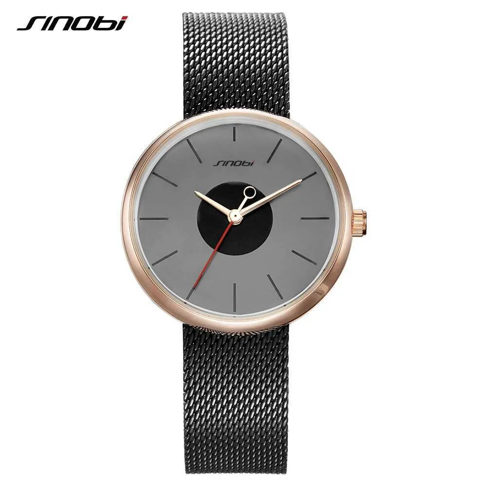 SINOBI 2021 Luxo Ultrathin WristWatch WristWatch Quartz Creative Pulseira de malha de malha relógio senhoras relógio Montre Femme Reloj Mujer Q0524